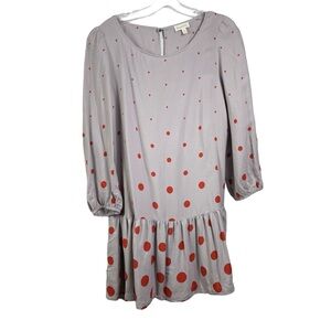 Anthropologie Meadow Rue Polka Dots Shift Dress Drop Waist Ruffle Hem Gray